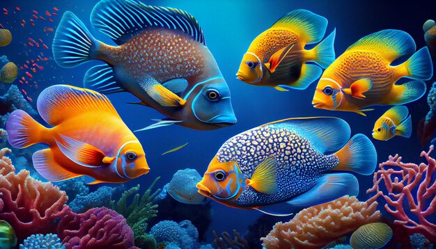 Free photo multi colored fish swimming in a vibrant coral reef generative ai