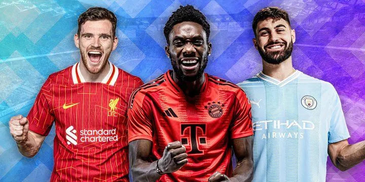 Andy Robertson (Liverpool), Alphonso Davies (Bayern Munich) và Josko Gvardiol (Manchester City), những hậu vệ trái hàng đầu thế giới