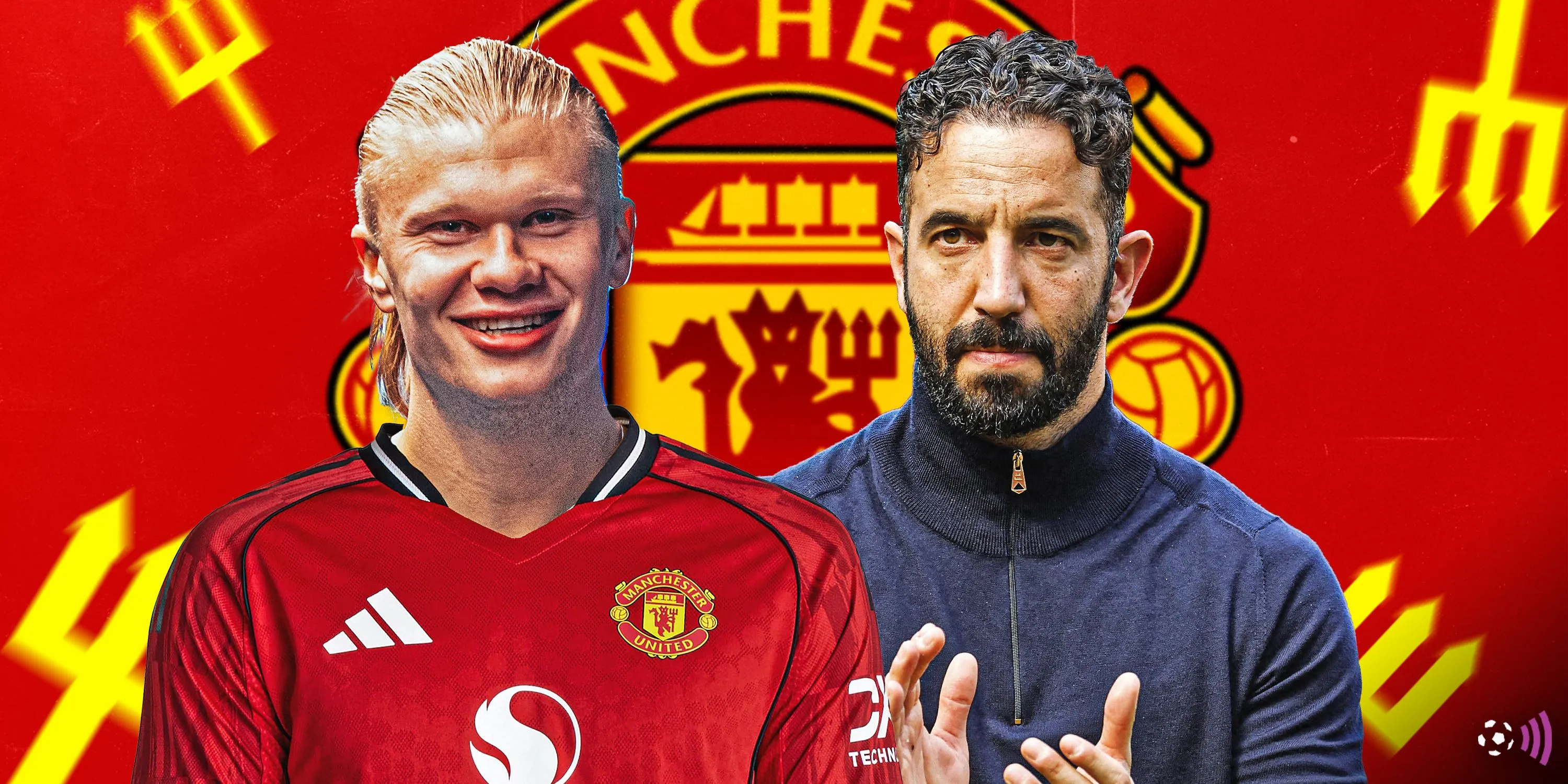 Erling Haaland của Man City và huấn luyện viên Ruben Amorim (giả định) của Man United